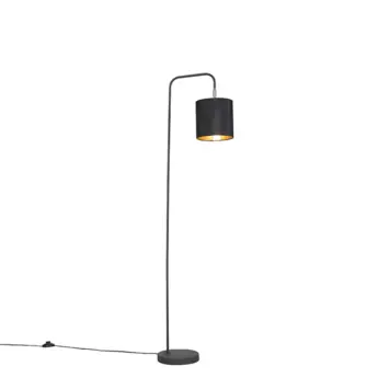 QAZQA vloerlamp met lampenkap Lofty 1-lichts 60W E27 zwart metaal 140,5 cm