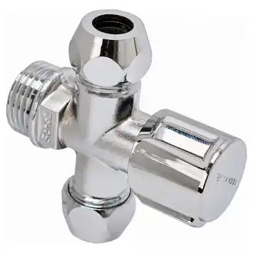 Schell hoekstopkraan dubbele uitloop knel + rozet 1/2"M x 10 x 10 mm chroom