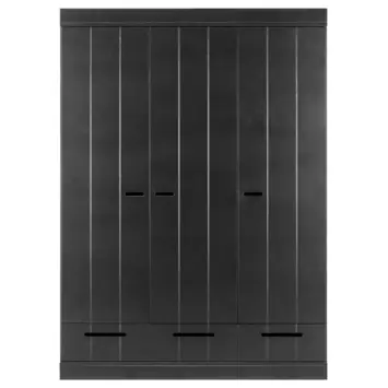 WOOOD kledingkast Connect zwart 3 deurs met laden 195x140x53 cm